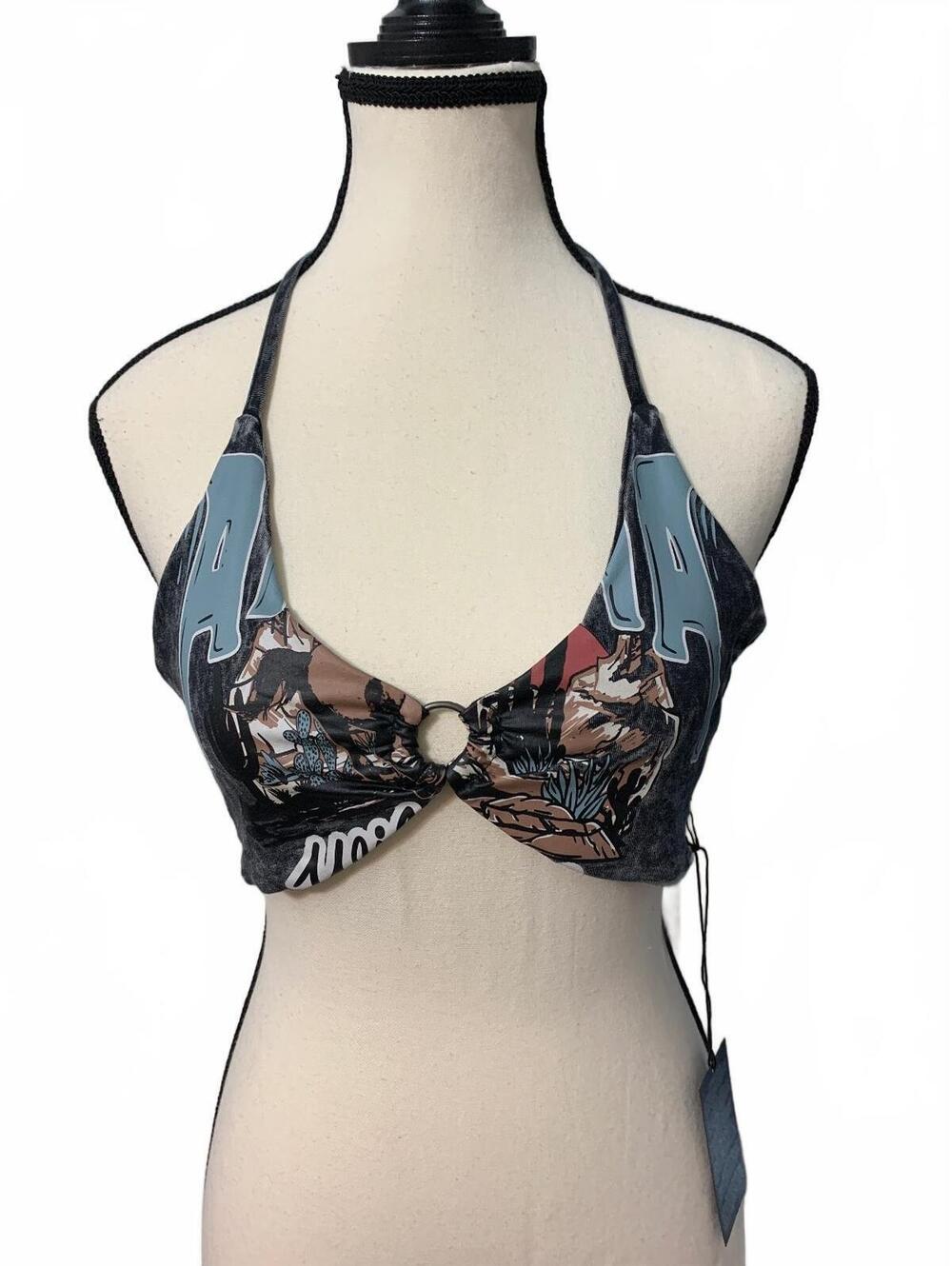 Forever 21 Women's Gray Western Logo Tank Halter Top, Size XS